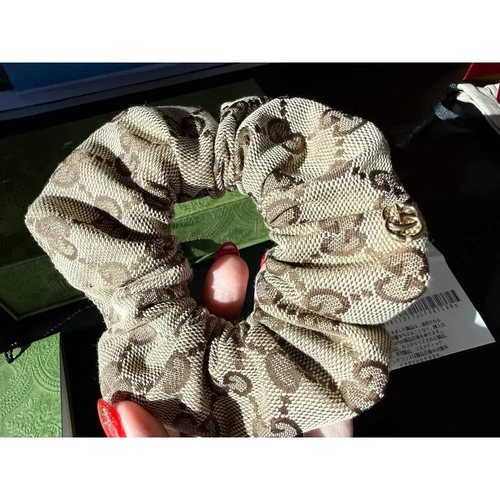 GUCCI GG Logo Canvas Scrunchie Hair Tie Accessory Beige Designer Chouchou LTD
